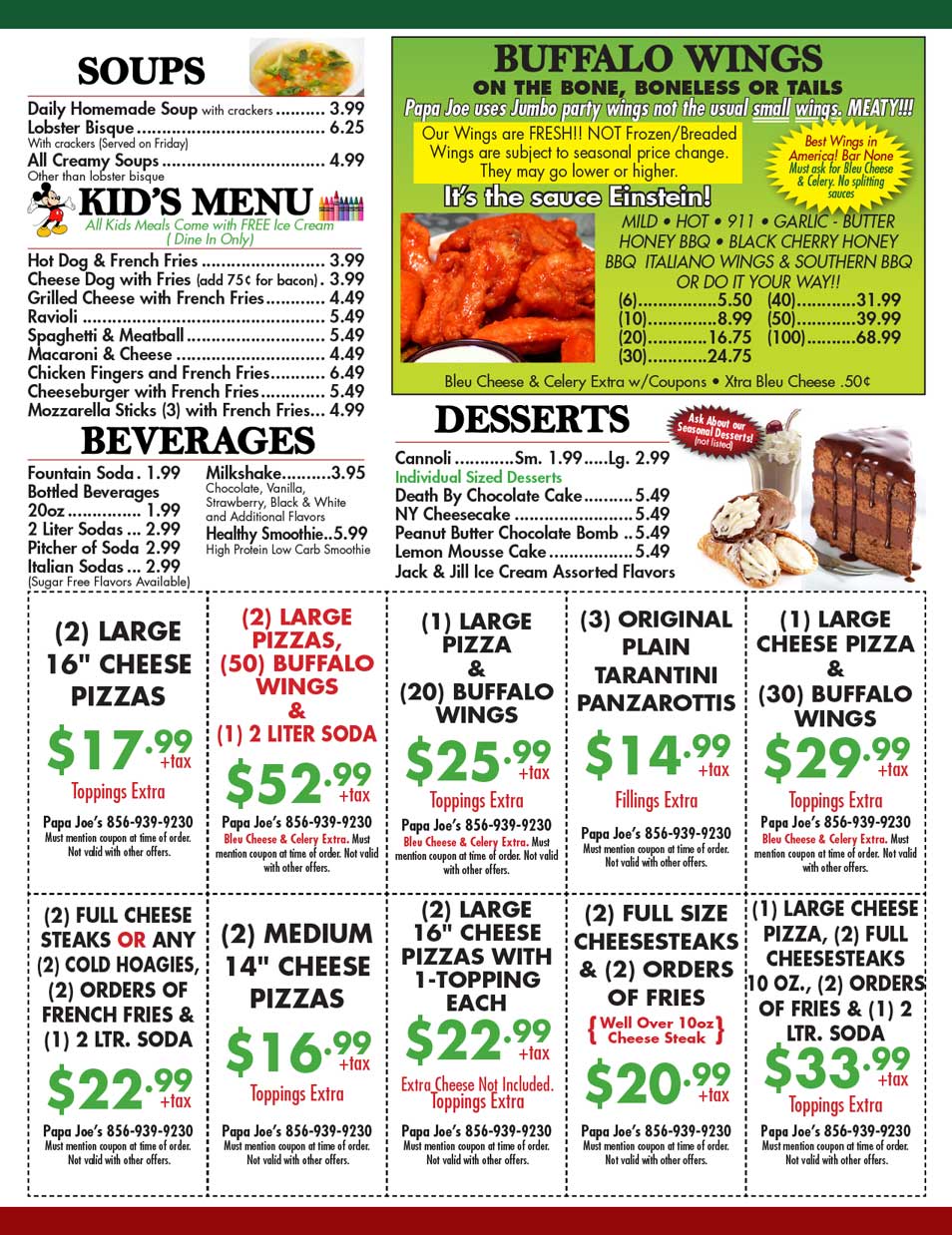 Click here for a printable Papa Joe's Pizza PDF Menu